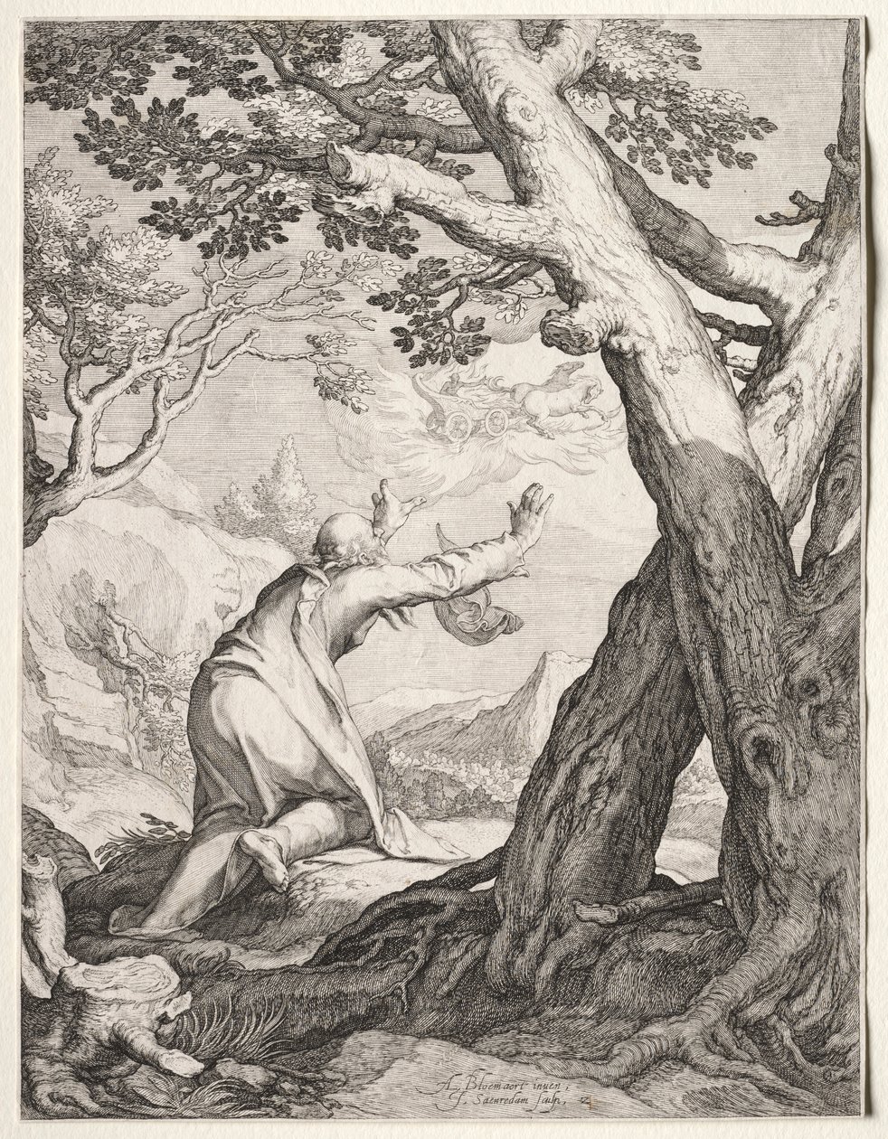 Eliseu e Elias Carruagem de Fogo, 1604. de Jan Saenredam