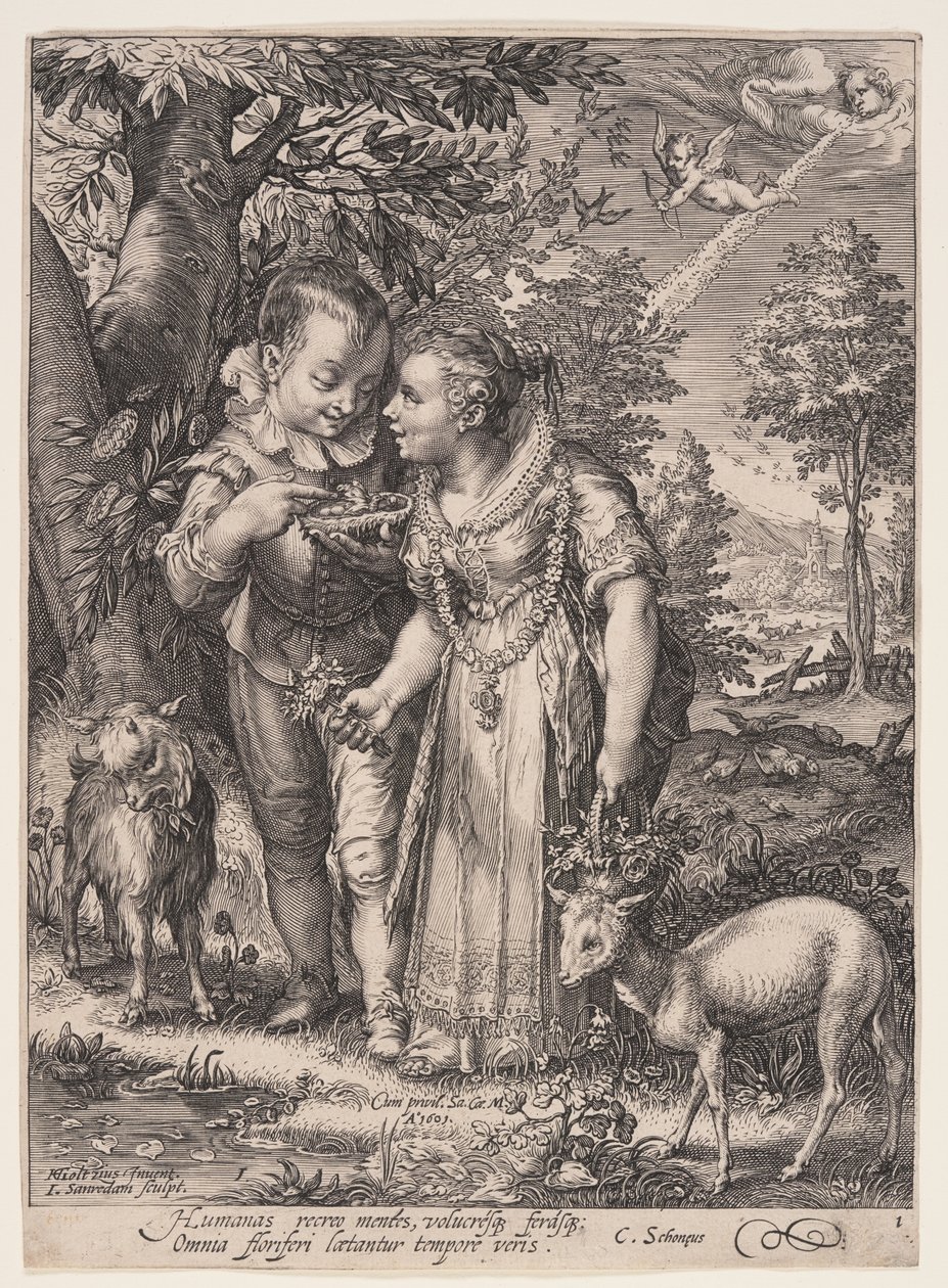 Spring (Two Children Playing with Bird), de As Quatro Estações de Jan Saenredam