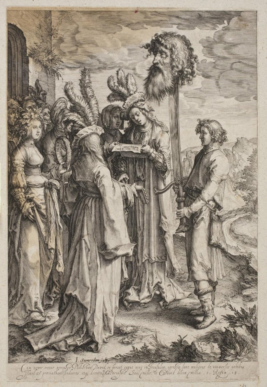 Os israelitas torcendo por Davi após a vitória sobre Golias de Jan Saenredam