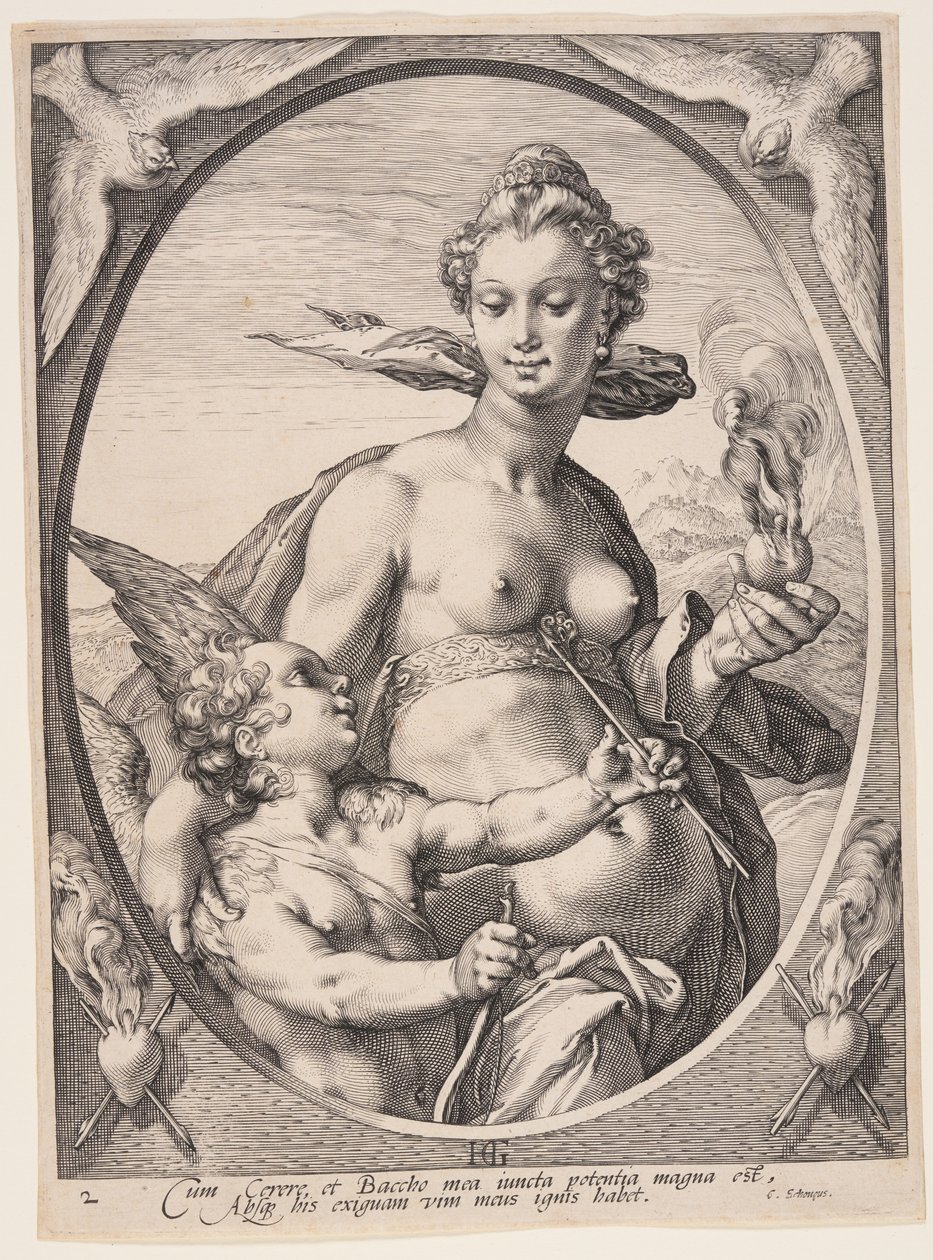 Vénus e Amor, de Três Deuses ou Deusas Pagãos de Jan Saenredam