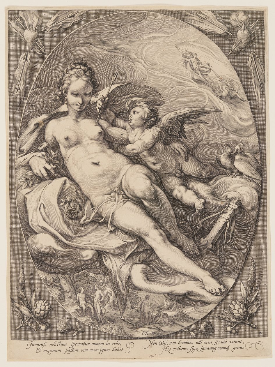 Vénus e Cupido, de Três deusas sentadas nas nuvens de Jan Saenredam