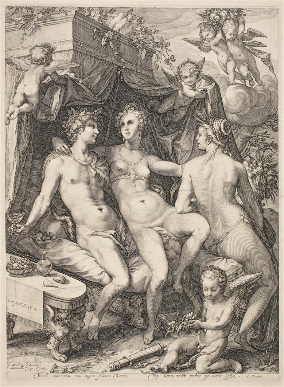 Vênus em um sofá entre Baco e Ceres de Jan Saenredam