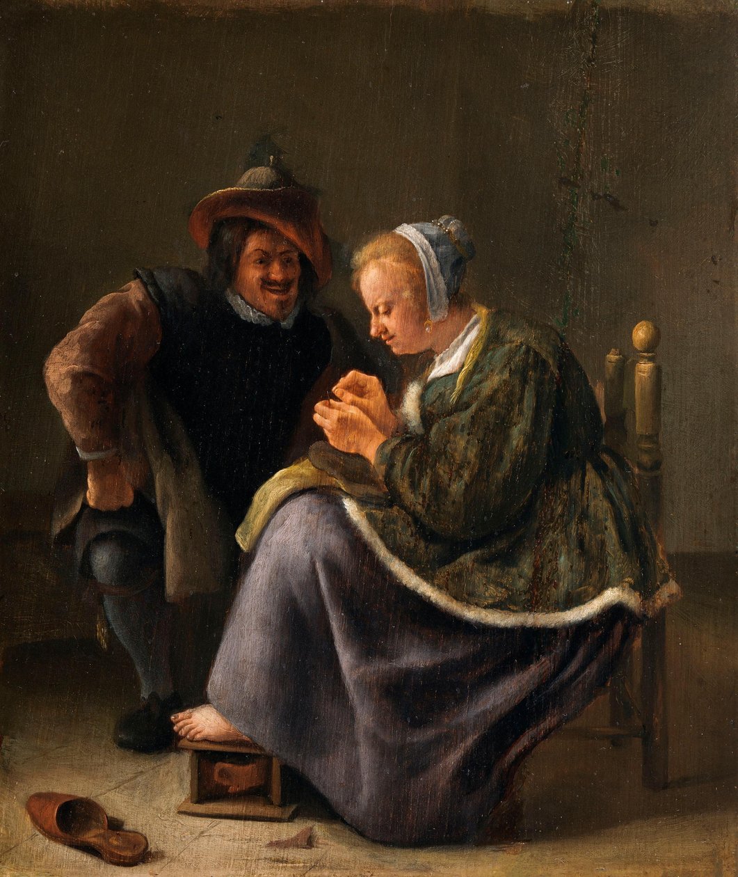 Uma mulher a cerzir uma meia de Jan Steen