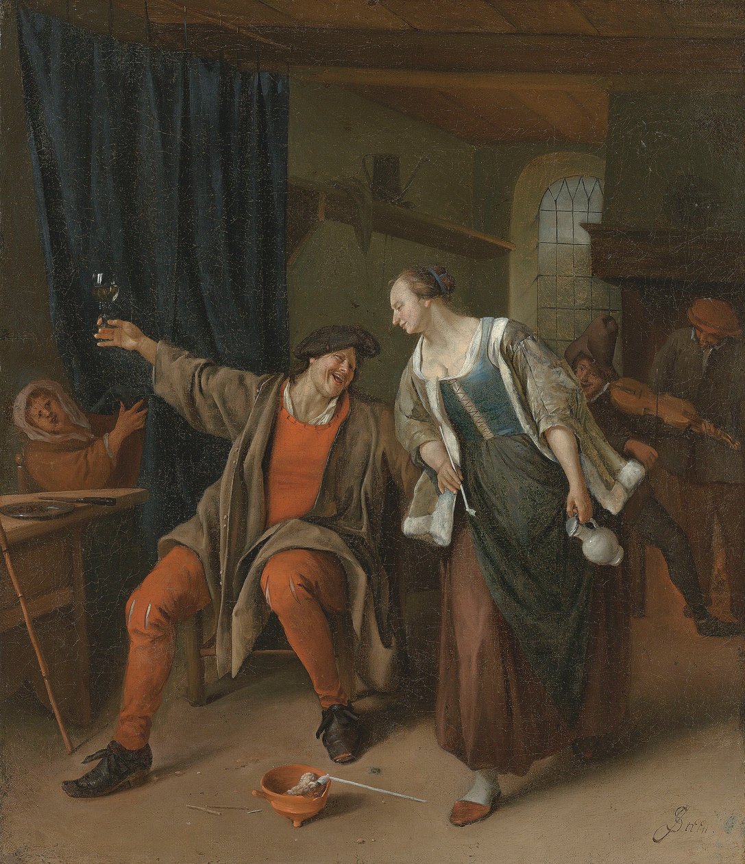 Um casal de camponeses a divertir-se numa estalagem de Jan Steen