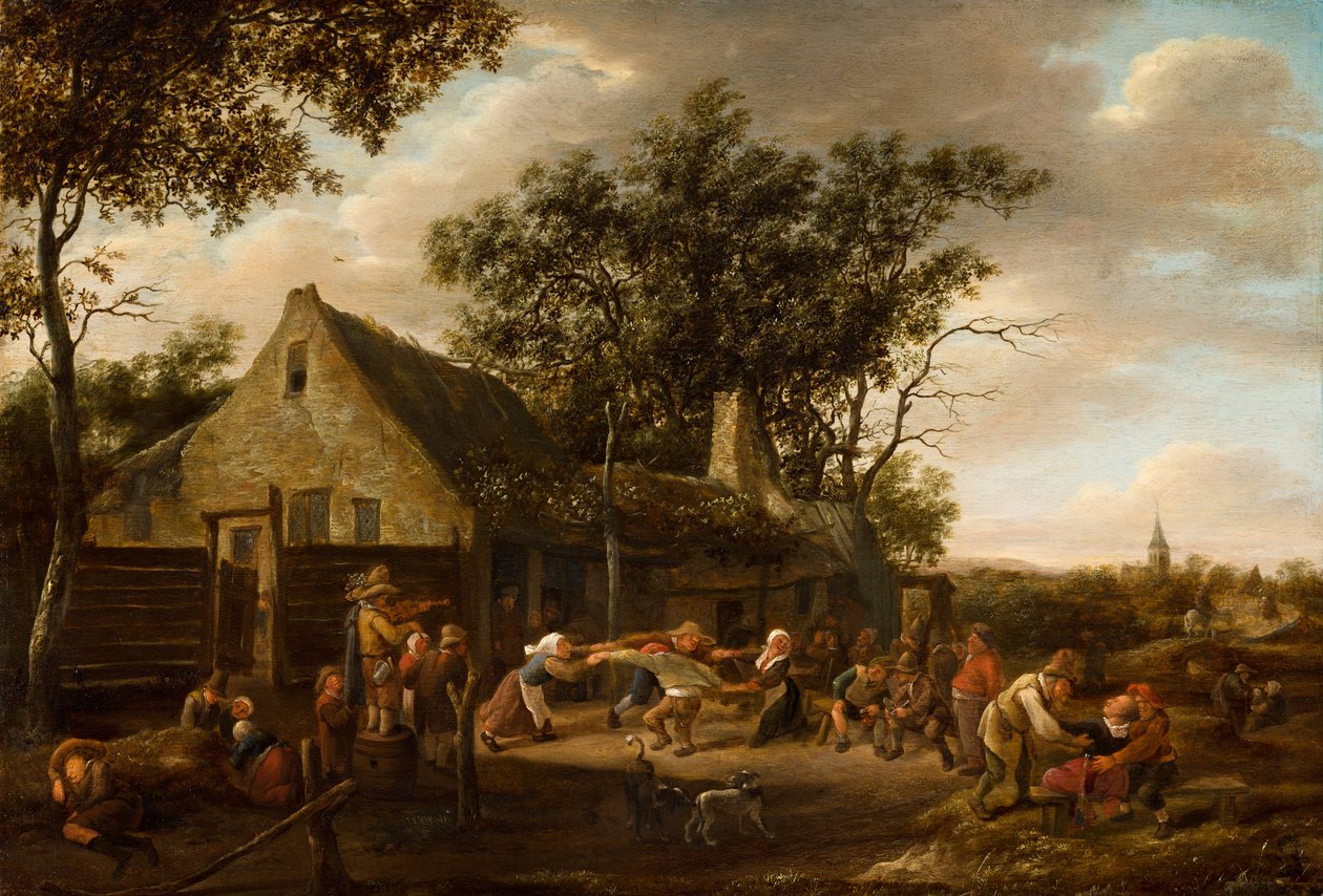 Camponeses a dançar em frente a uma estalagem de Jan Steen