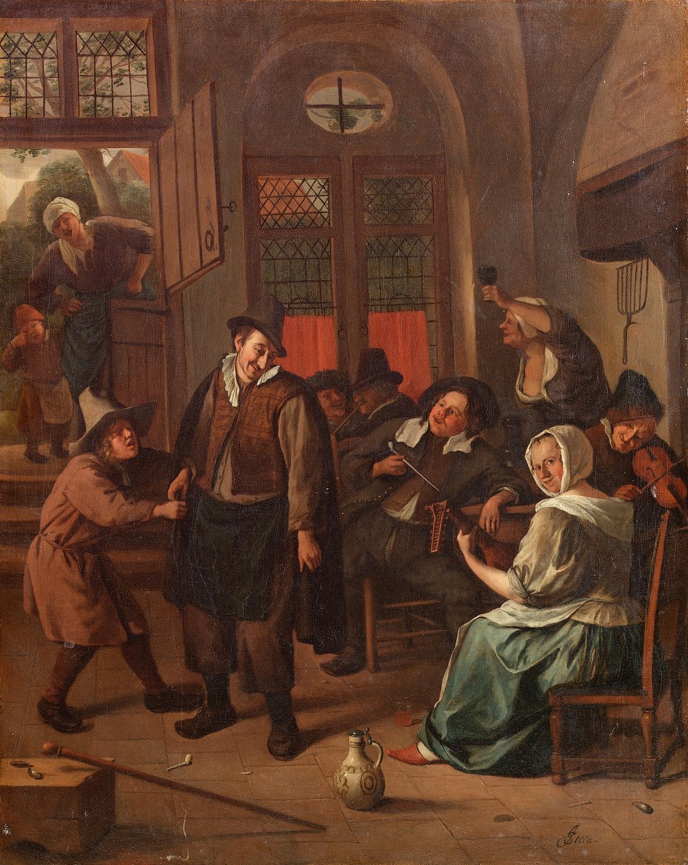 Holandês: Companhia alegre num interior Uma cena de taberna de Jan Steen