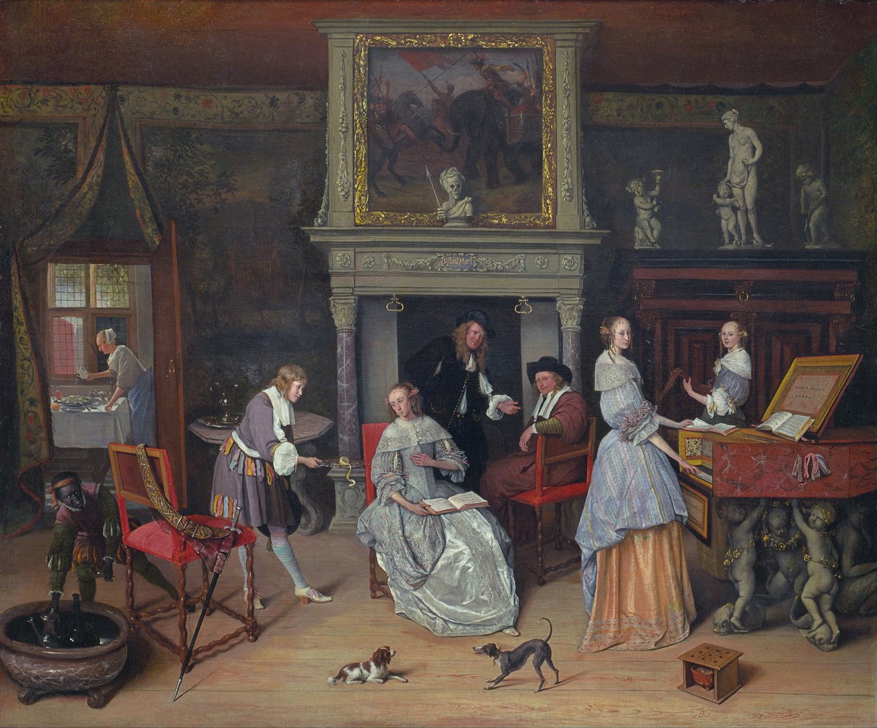 Interior de fantasia com Jan Steen e a família de Gerrit Schouten de Jan Steen