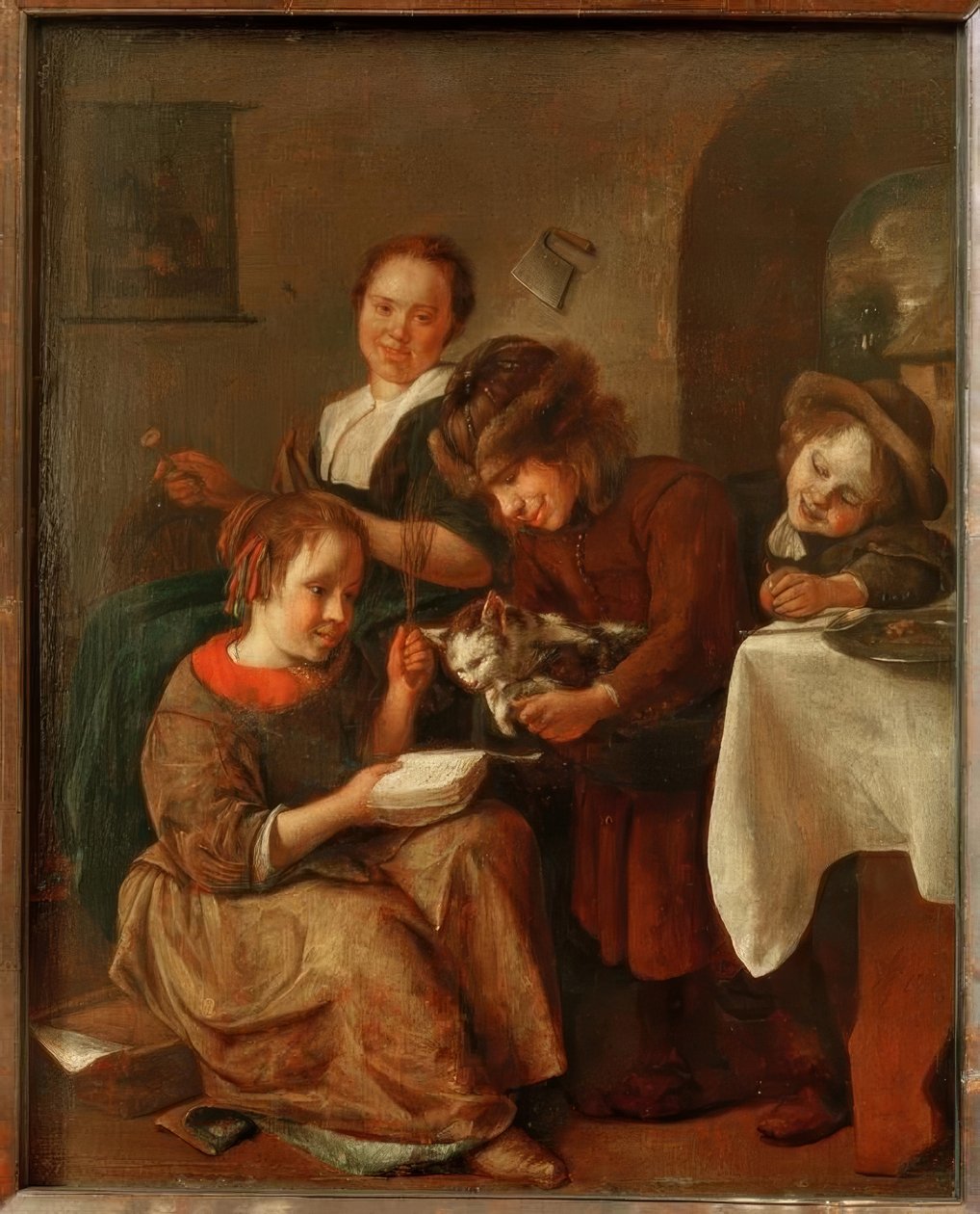 As crianças ensinam um gato a ler de Jan Havickszoon Steen