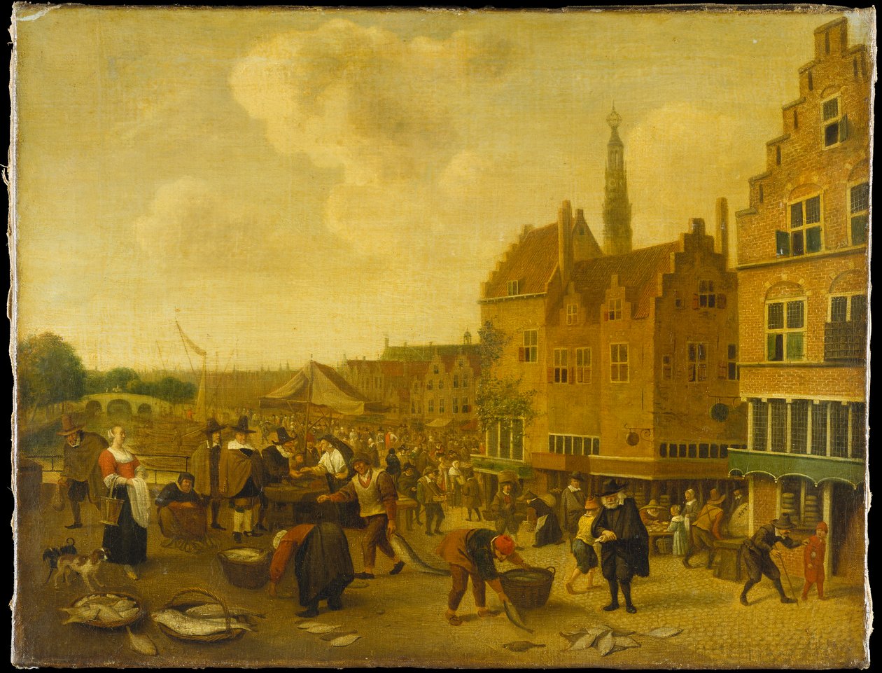 O mercado do peixe em Leiden de Jan Steen