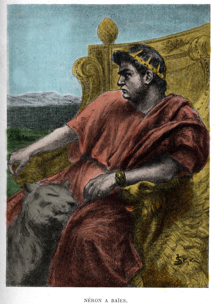 Neron a Baises (Nerone) ilustração de JAN STYKA (1858-1925) para o romance "Quo Vadis" de Henryk Sienkiewicz. de Jan Styka