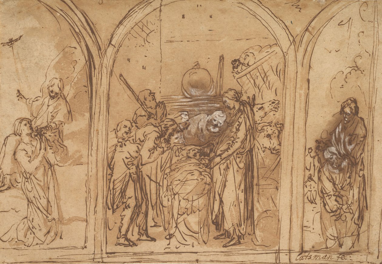 Um Desenho para um Tríptico com a Adoração dos Dois Santos, início do século XVII. de Jan Symonsz. Pynas