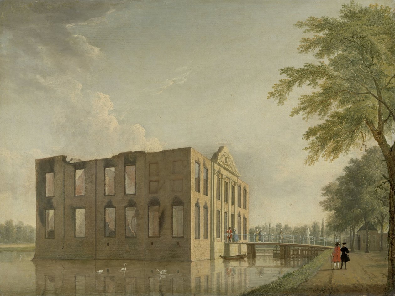 Castelo de Berckenrode em Heemstede após o incêndio Castelo de Berkenrode, Heemstede, após o incêndio de 4-5 de maio de 1747: vista lateral de Jan Ten Compe