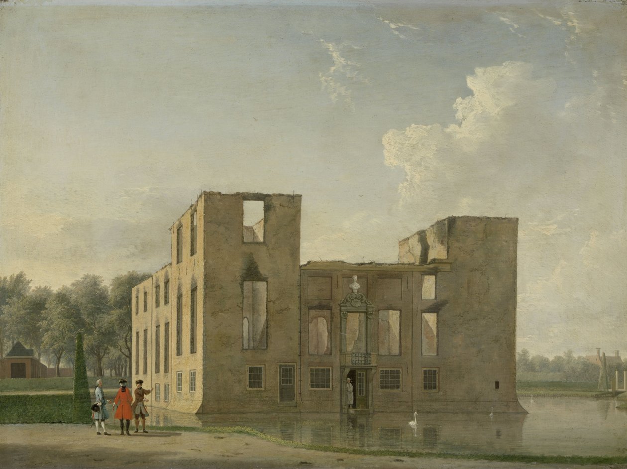Vista traseira do Castelo de Berckenrode em Heemstede após o incêndio Castelo de Berkenrode, Heemstede, após o incêndio de 4-5 de maio de 1747: vista traseira de Jan Ten Compe