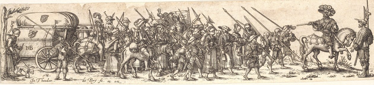 Fé de soldados, na frente um oficial a cavalo de Jan Theodor de Bry