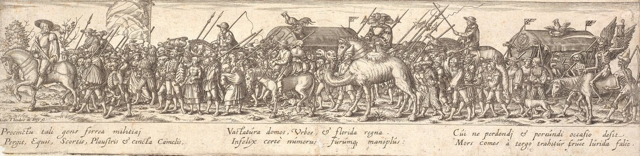 Fé de soldados com vagão de bagagem e morte a cavalo de Jan Theodor de Bry