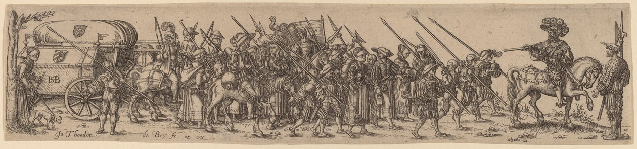 O trem de bagagem com o sargento-mor de Jan Theodor de Bry after Barthel Beham