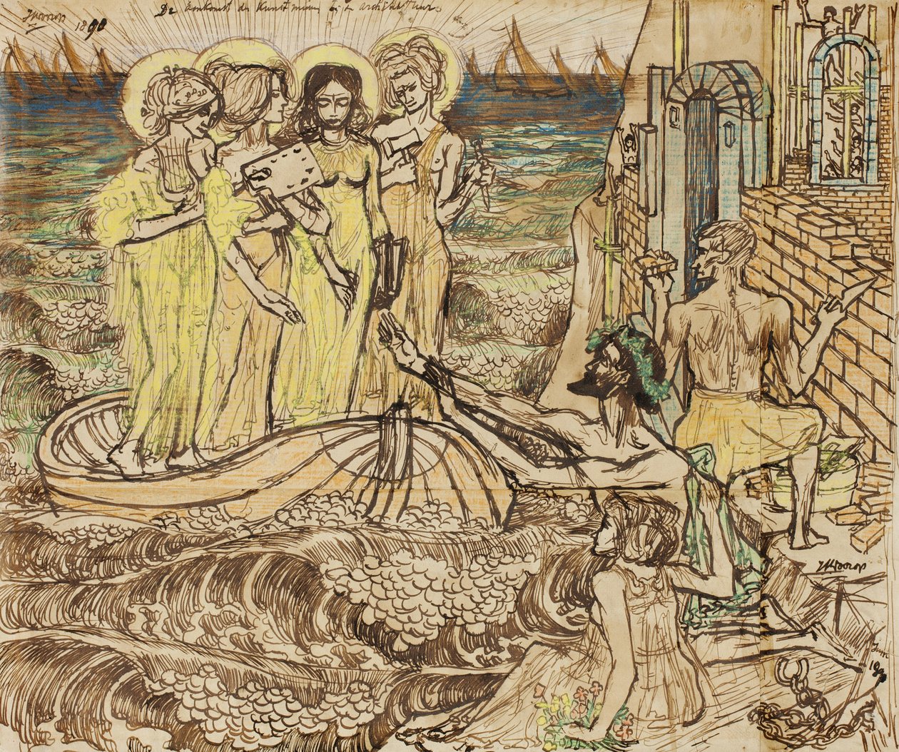 A chegada das musas de arte na arquitetura, 1890 de Jan Toorop