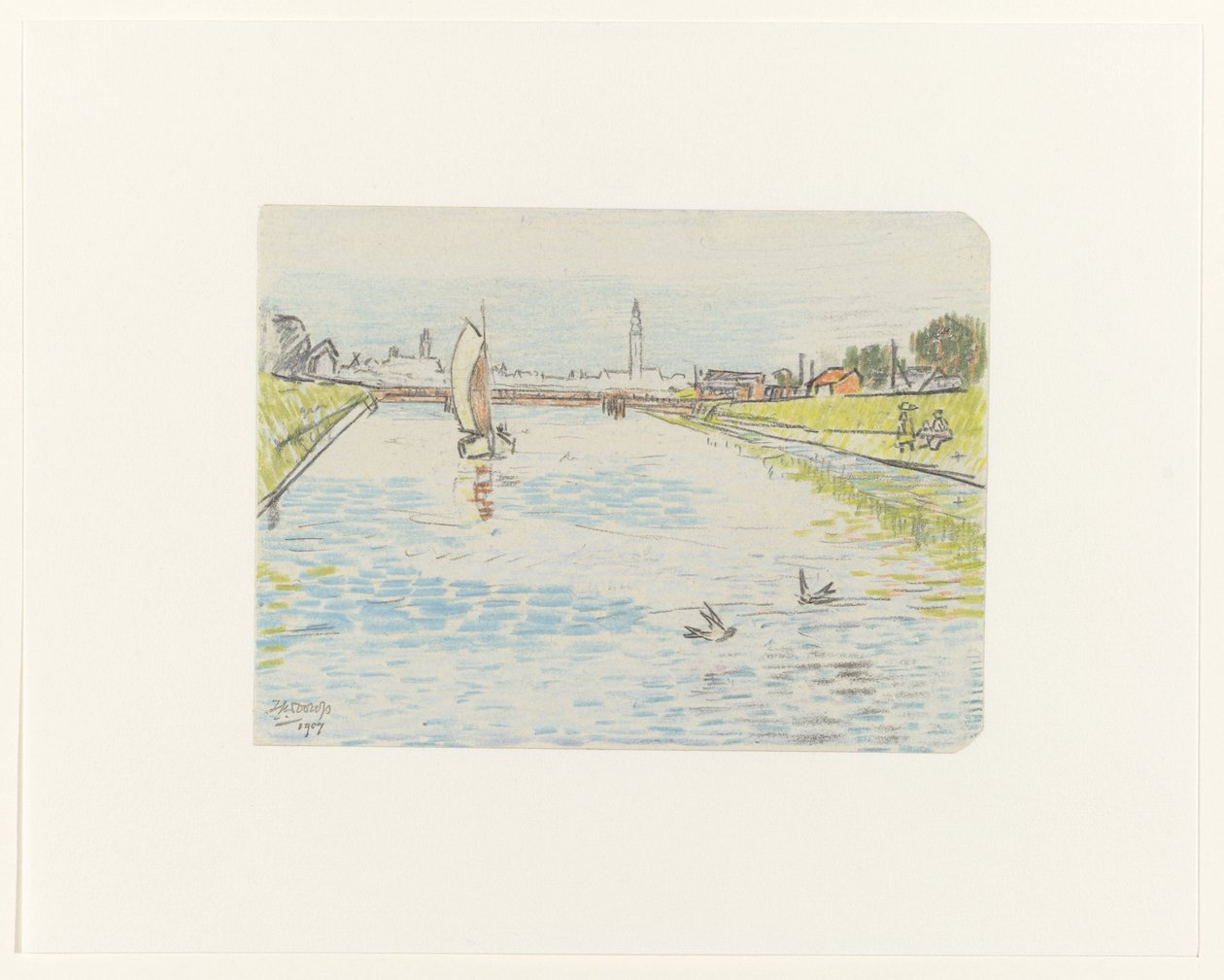 Vista de um canal com um veleiro de Jan Toorop