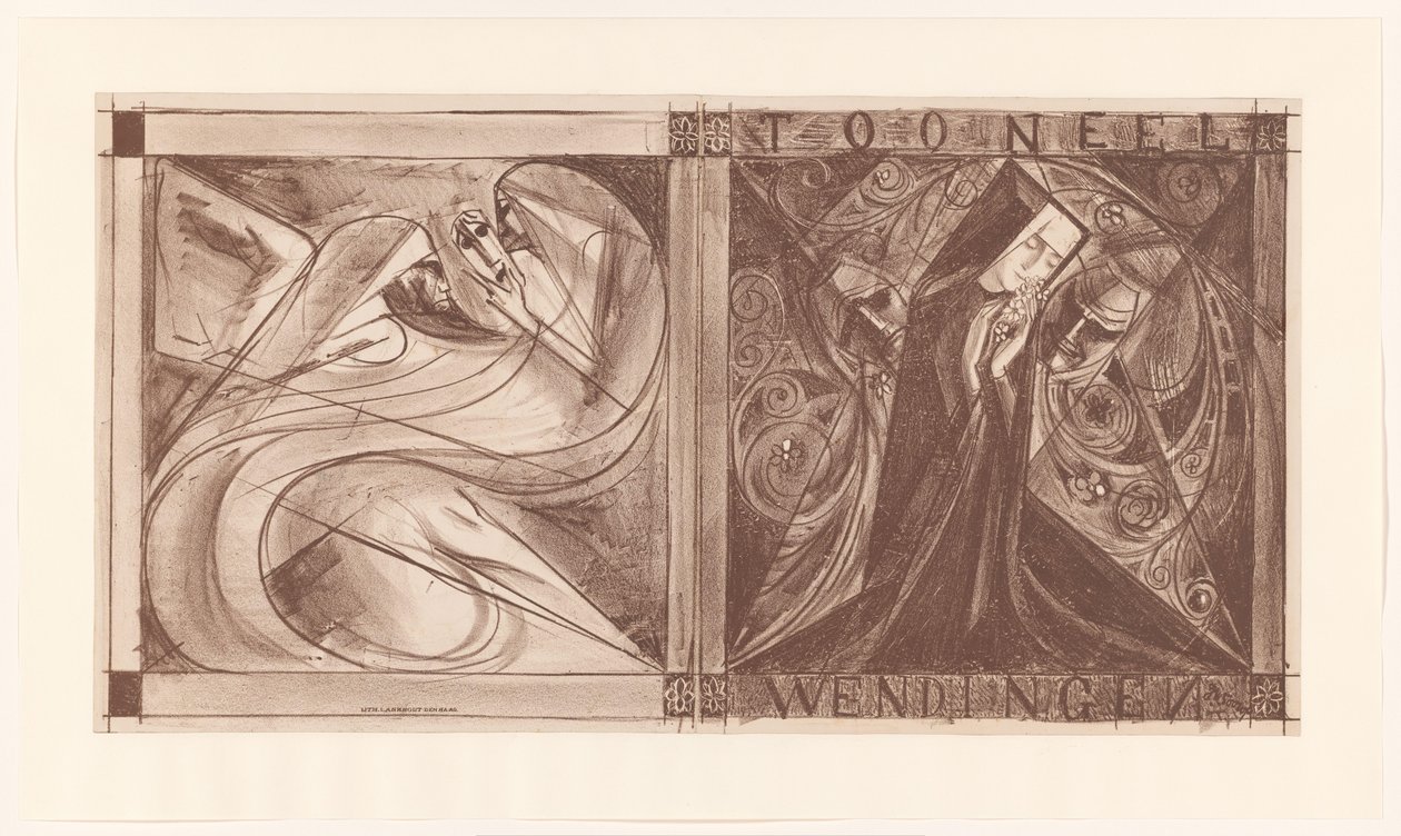 Capa para Twists com uma freira com flores e dois fantasmas, um segurando uma máscara de Jan Toorop