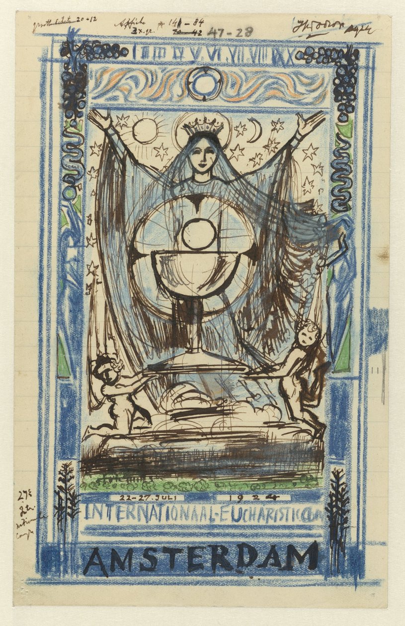Concepção de um cartaz para o Congresso Eucarístico Internacional realizado em Amesterdão de 22 a 27 de Julho de 1924 de Jan Toorop