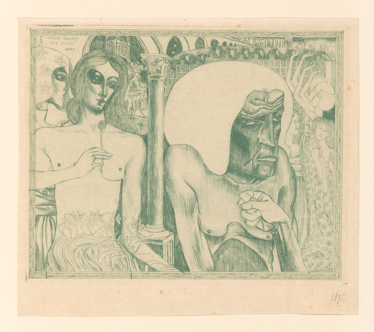 Mulher idosa rodeada por mulheres jovens
Juventude e velhice das mulheres (título original) de Jan Toorop