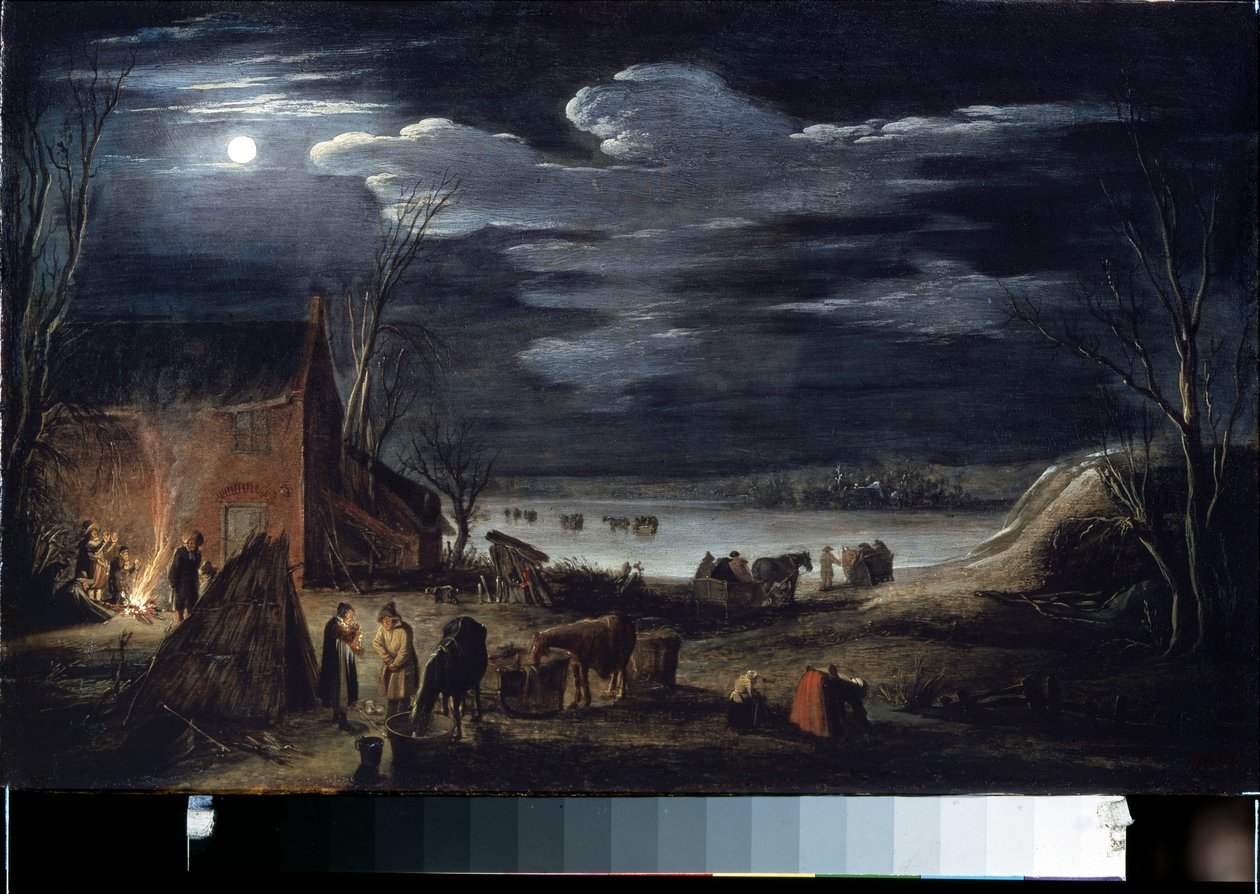 Inverno (inverno). Pintura de Jan II van de Velde (1593-1641). Óleo sobre madeira, 30 x 44,5 cm. Arte flamenga, arte barroca. Museu Hermitage, São Petersburgo. de Jan Van de II Velde