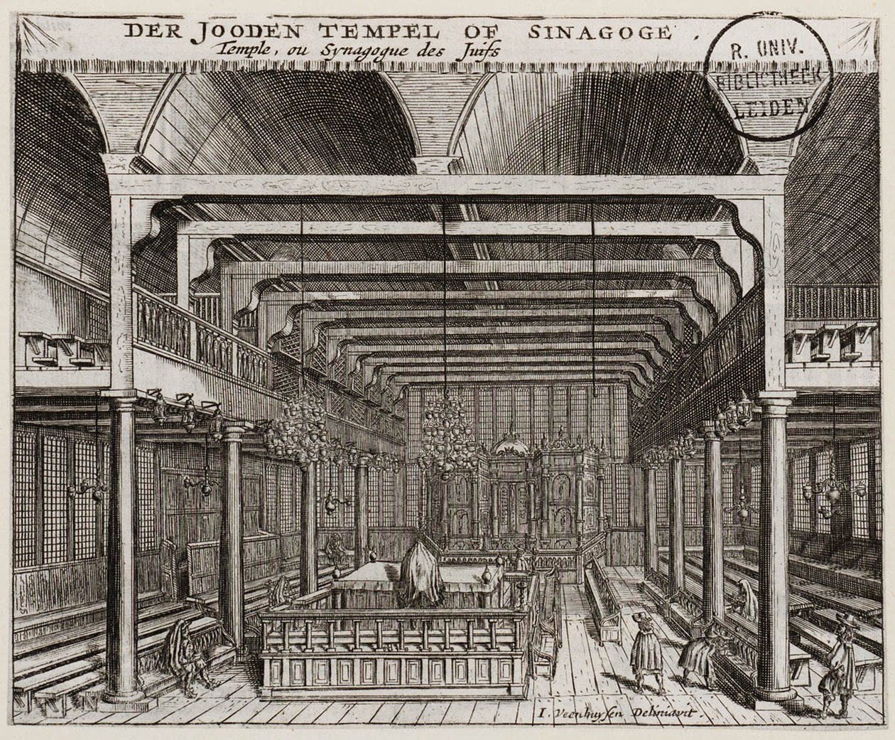 Interior da Sinagoga Portuguesa em Amsterdã de Jan Veenhuysen
