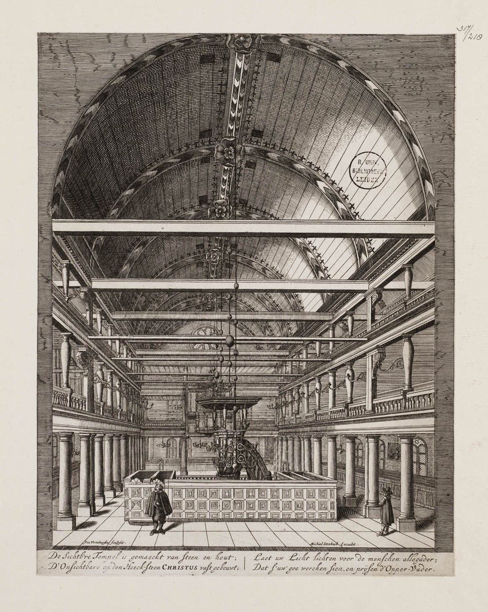 Interior da Sinagoga Portuguesa em Amsterdã de Jan Veenhuysen
