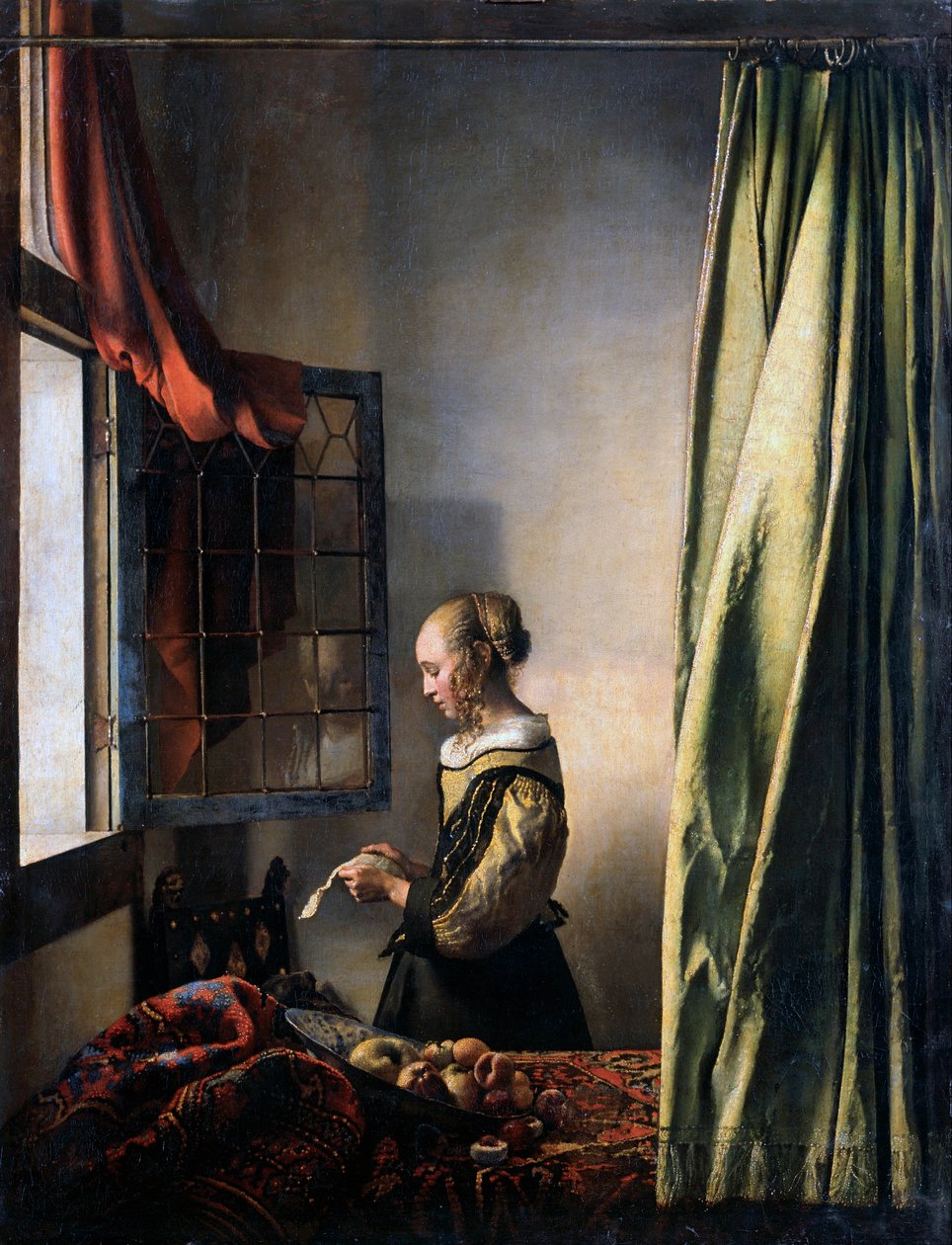 Menina lendo uma carta por uma janela aberta, ca 1659 de Jan Vermeer van Delft
