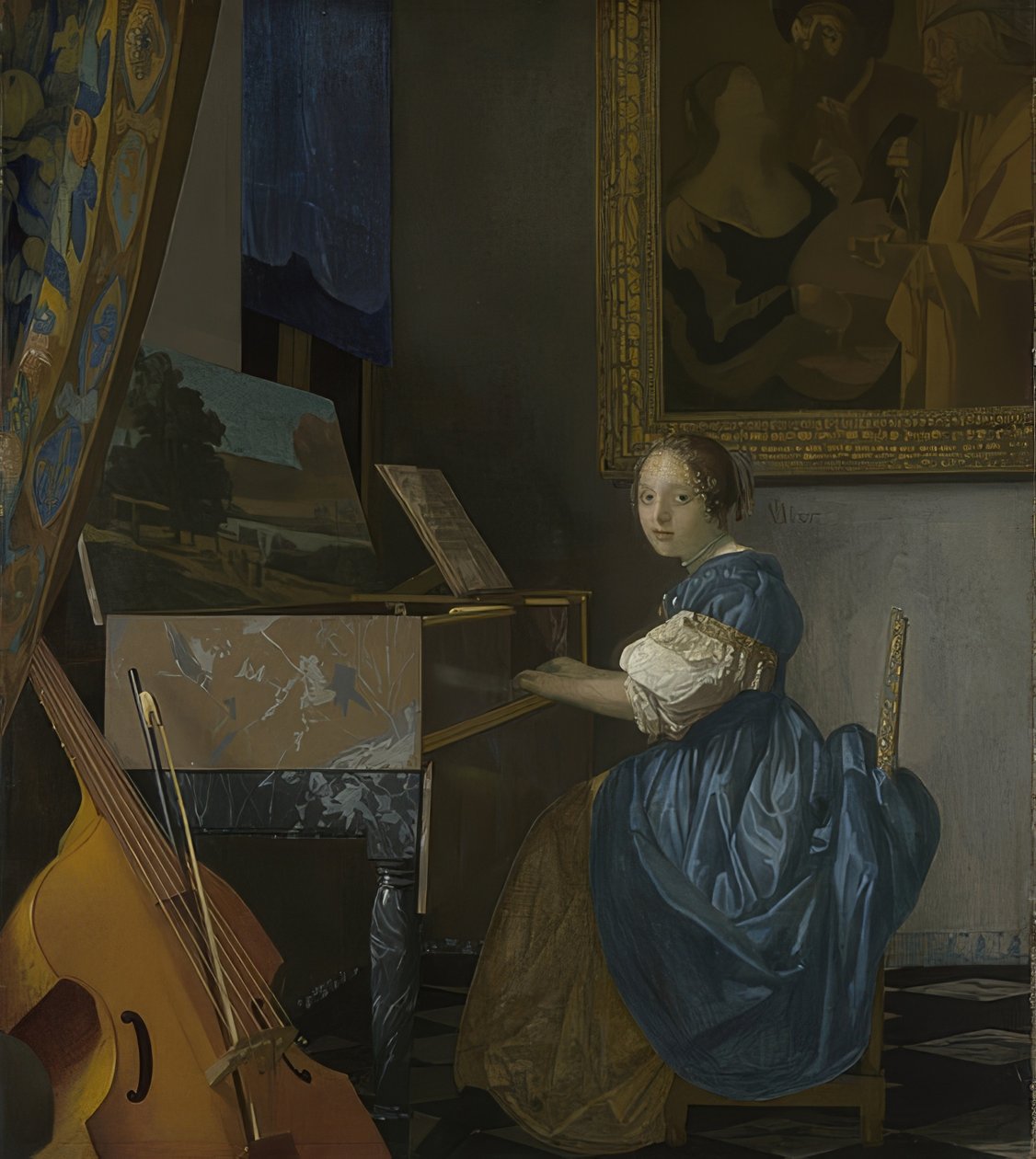 Jovem mulher sentada em um virginal. Por volta de 1670-72 de Jan Vermeer van Delft