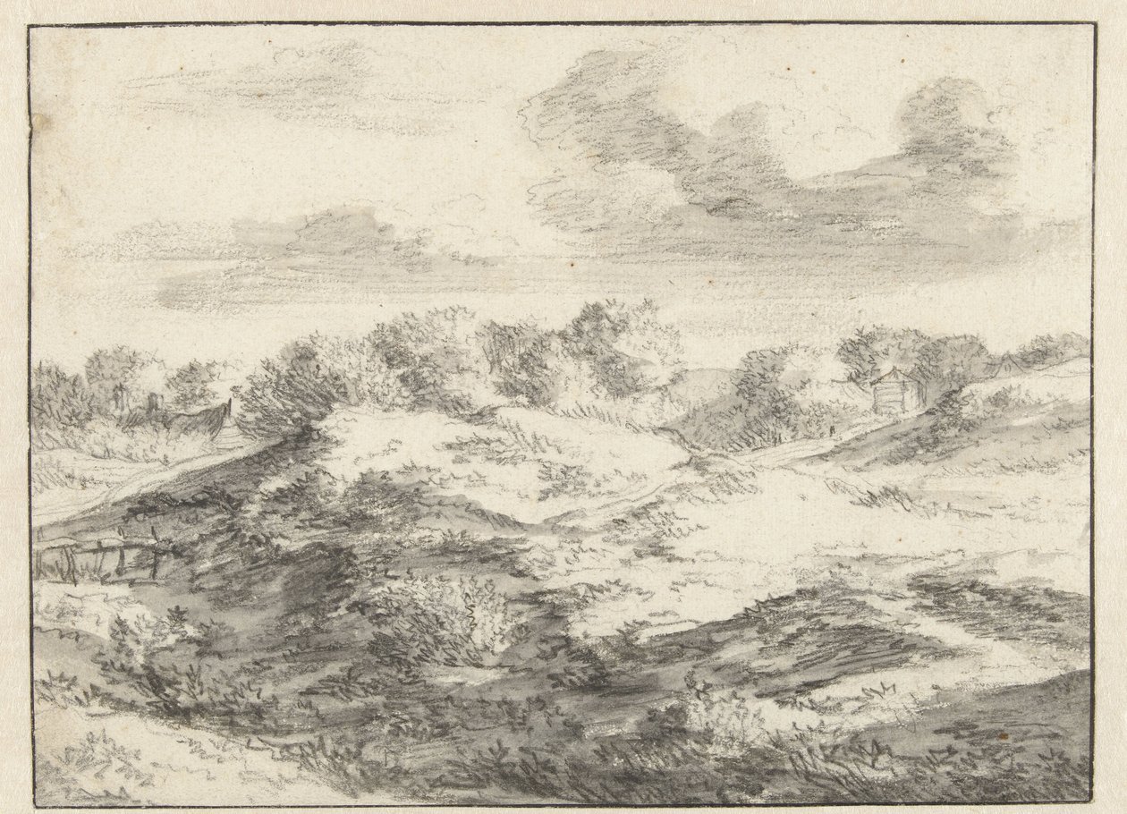 Dune Landscape, com uma casa de campo à distância de Jan Vermeer van Haarlem (I) (attributed to)