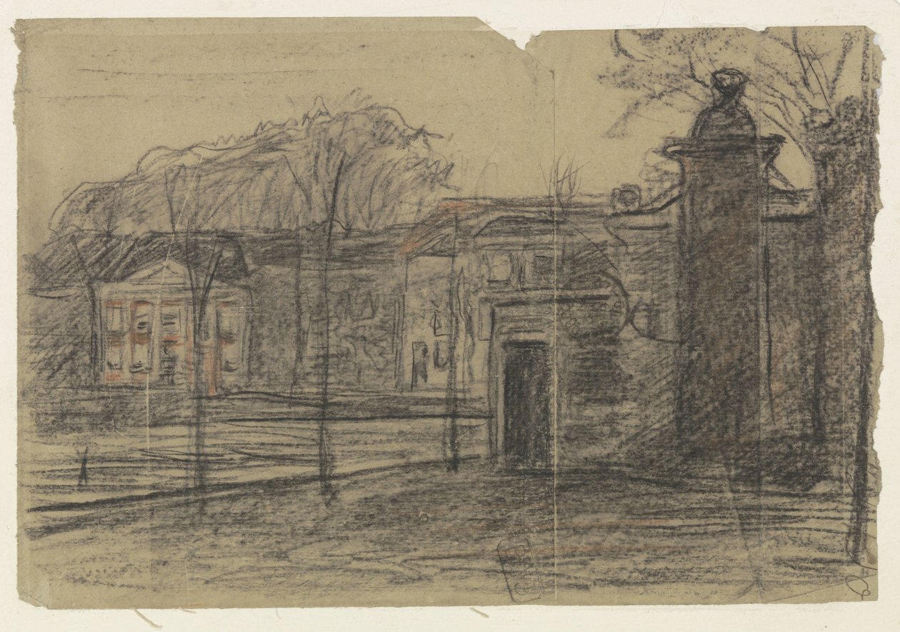 Vista de casas entre árvores, Dordrecht de Jan Veth