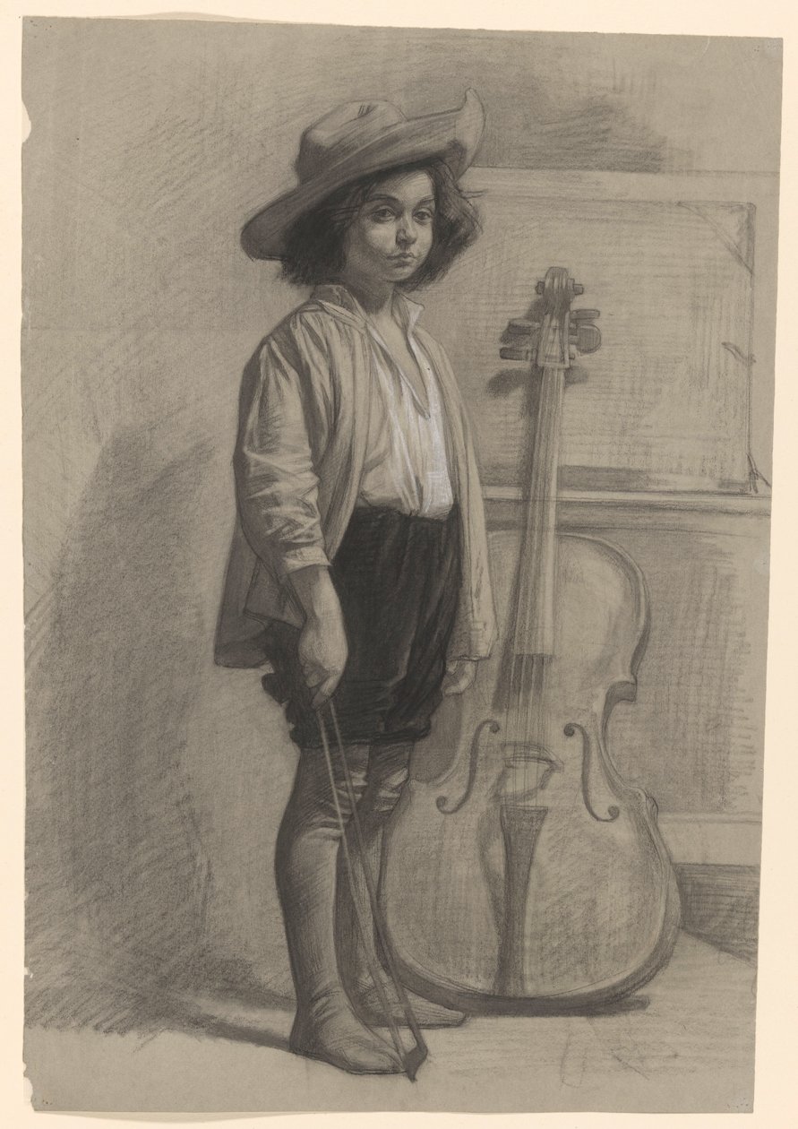 Rapaz de pé ao lado de um violoncelo de Jan Veth