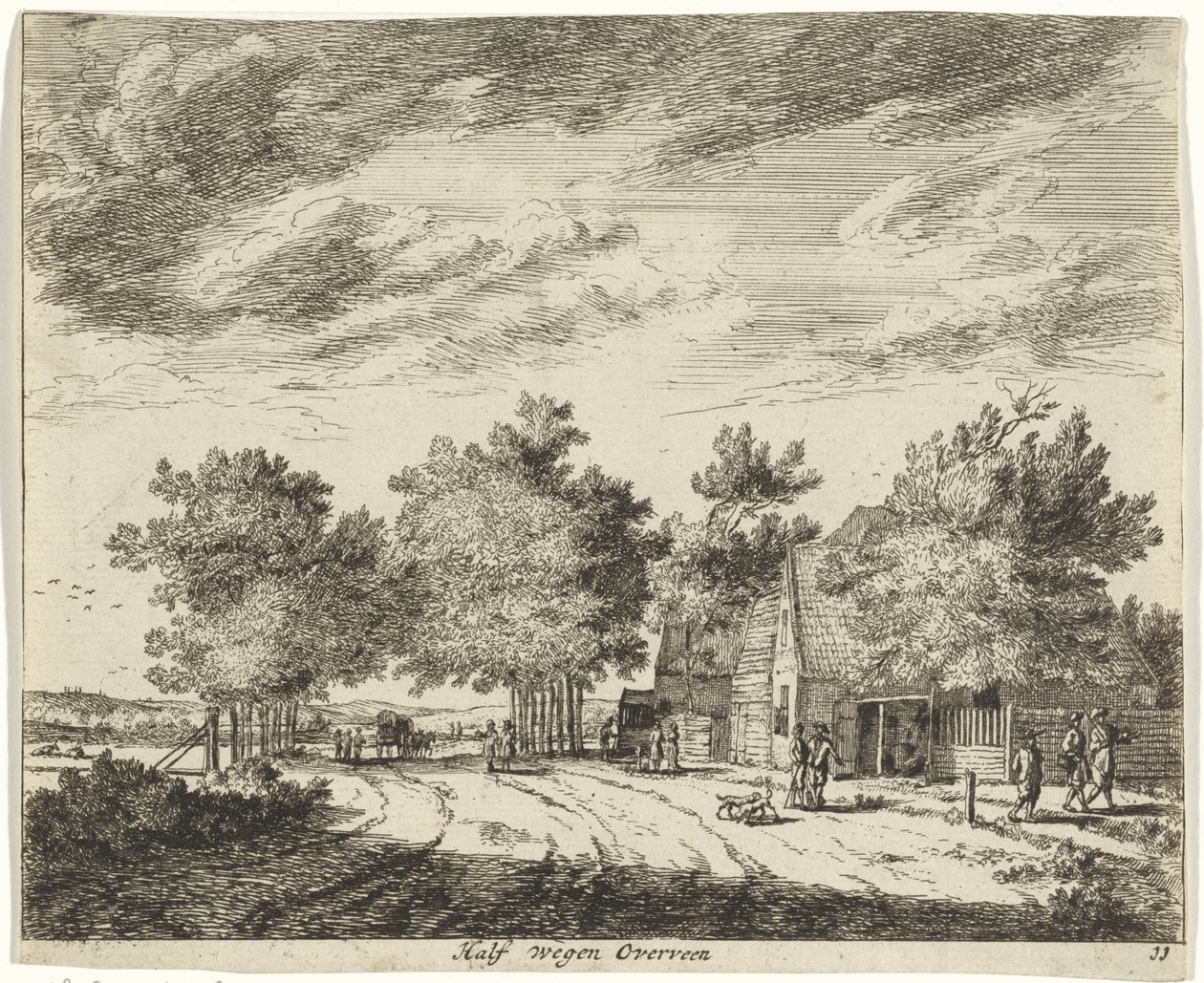 Paisagem a meio do caminho Overveen
Estradas a meio caminho Overveen (título sobre o objecto)
Paisagens da zona de Haarlem (título da série)
Gesigten buijten Haarlem, Feito por Gesigten buijten Haarlem. J.V.V. (título da série sobre o objecto) de Jan Vincentsz. van der Vinne