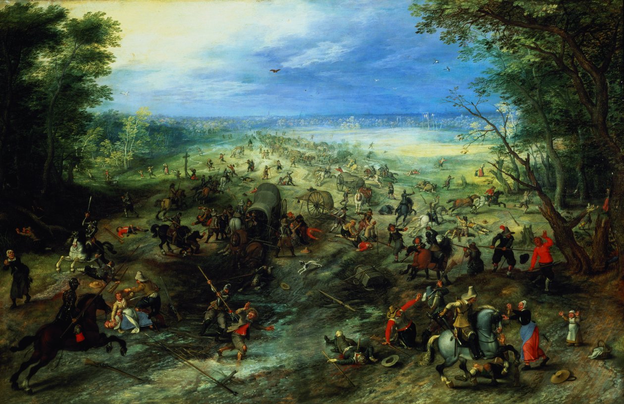 Assalto a uma caravana de carroças de Jan & Vrancx S. (1573-1647) Brueghel