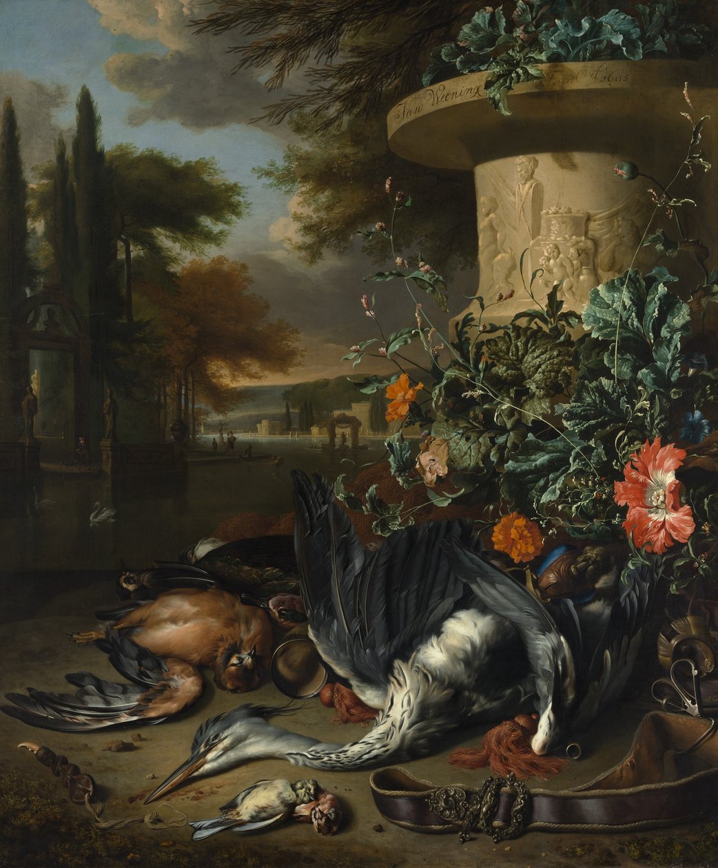 Peça de jogo com uma garça-real morta, 1695. de Jan Baptist Weenix