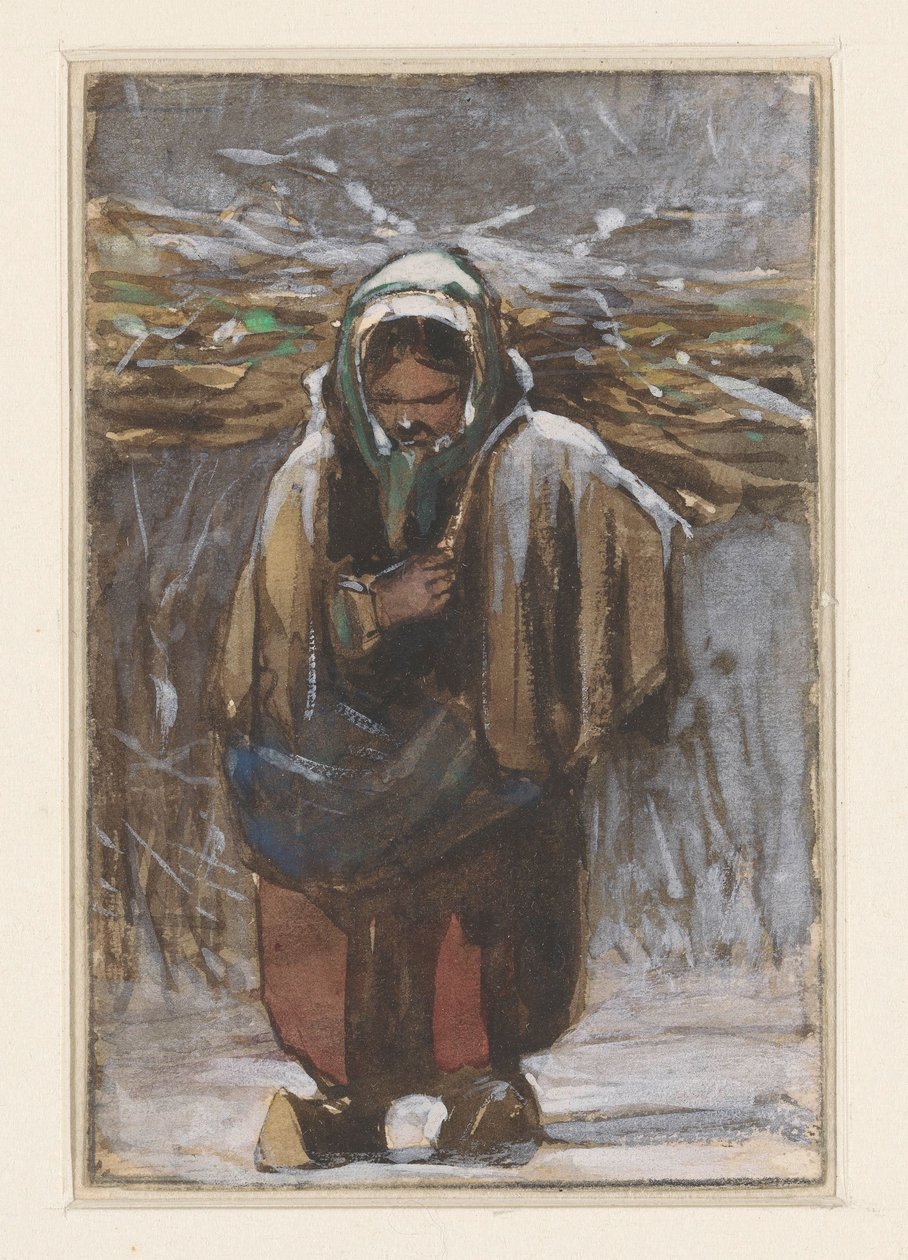 Mulher agricultora com lenha nas costas na paisagem de inverno de Jan Weissenbruch