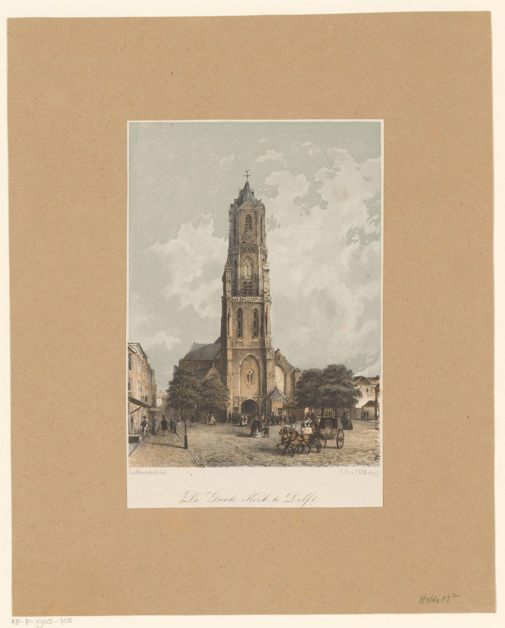 Vista da nova igreja em Delft A Grande Igreja em Delft (título no objeto) de Jan Weissenbruch