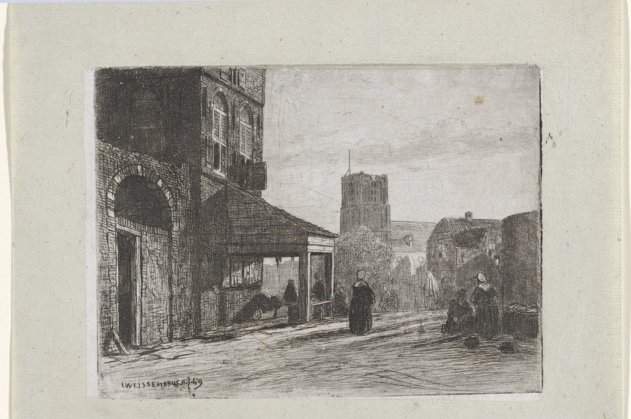 Vista da igreja de Sint-Martinus em Woudrichem de Jan Weissenbruch