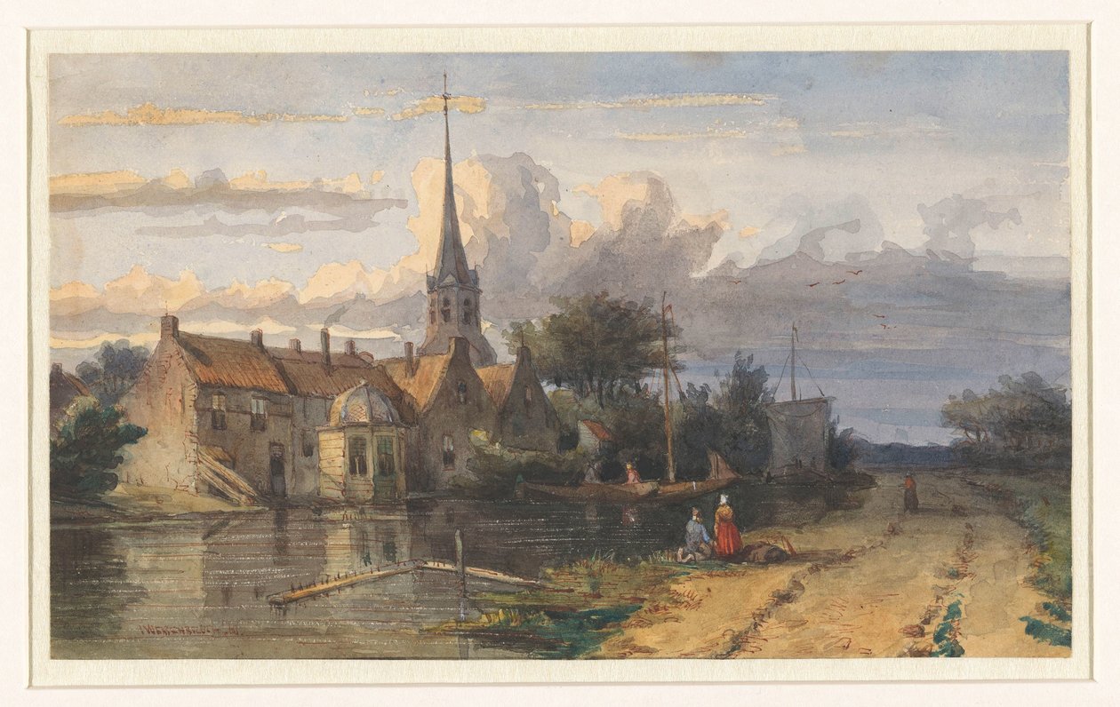 Vista de uma vila em um canal de Jan Weissenbruch