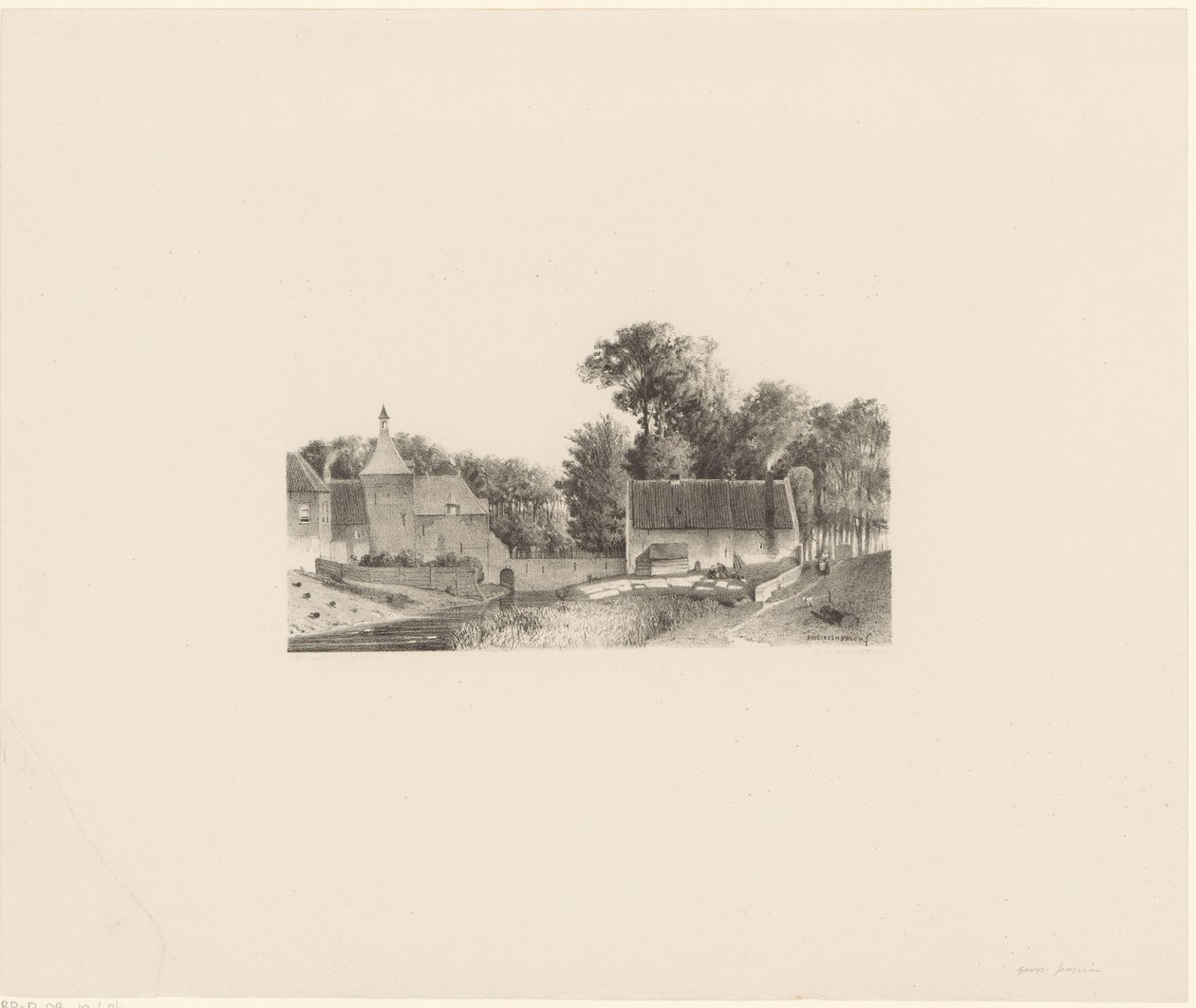 Vista de um castelo e branqueamento de roupa de Jan Weissenbruch