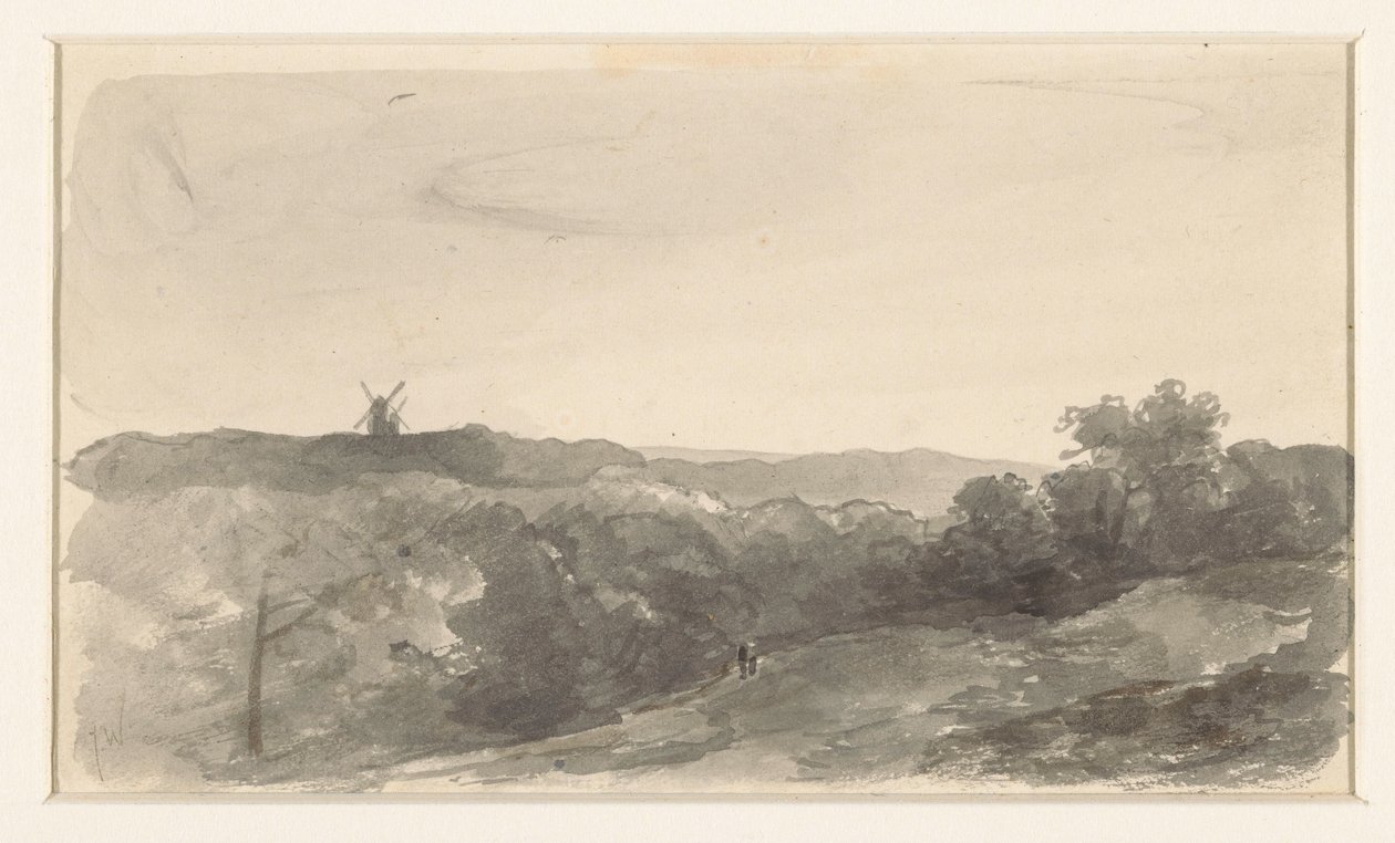 Paisagem montanhosa com moinhos de vento de Jan Weissenbruch