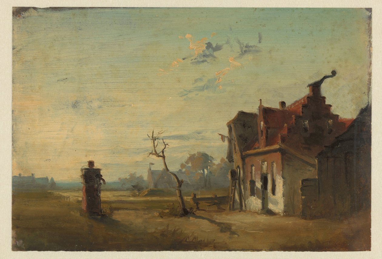Paisagem com casa de fazenda e bomba de água de Jan Weissenbruch