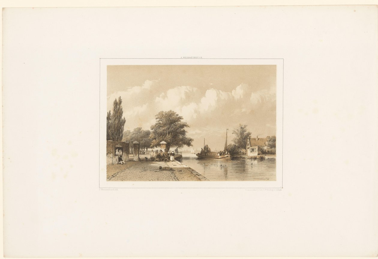 Vista rio com barcaça de Jan Weissenbruch