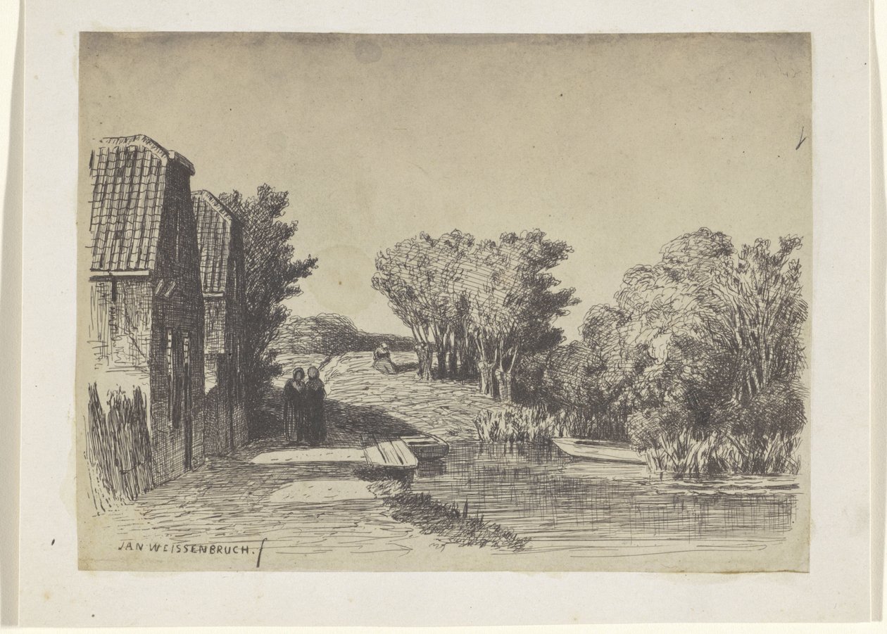 Duas casas junto à água de Jan Weissenbruch