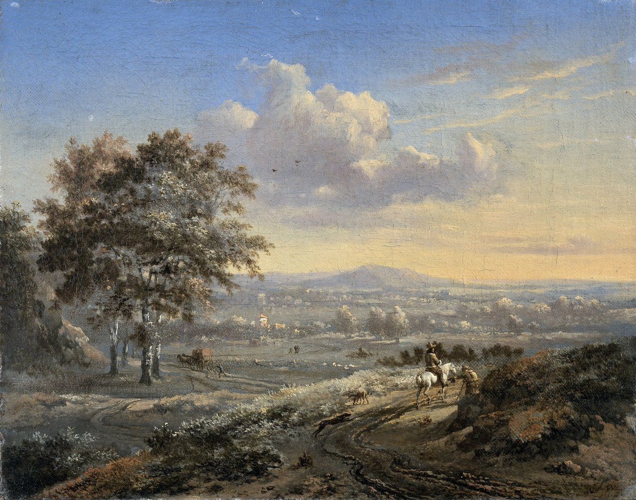 Paisagem montanhosa com um cavaleiro em uma estrada rural de Jan Wijnants