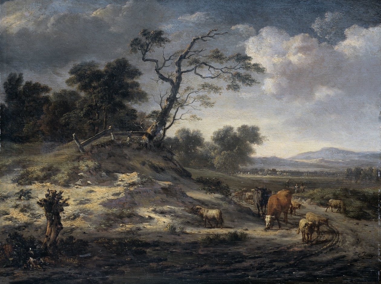 Paisagem com gado numa estrada de campo de Jan Wijnants