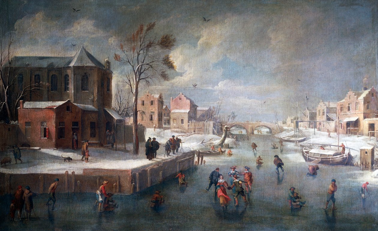 Paisagem de Inverno com igreja, de Jan Wildens (1586-1653), óleo sobre tela. de Jan Wildens