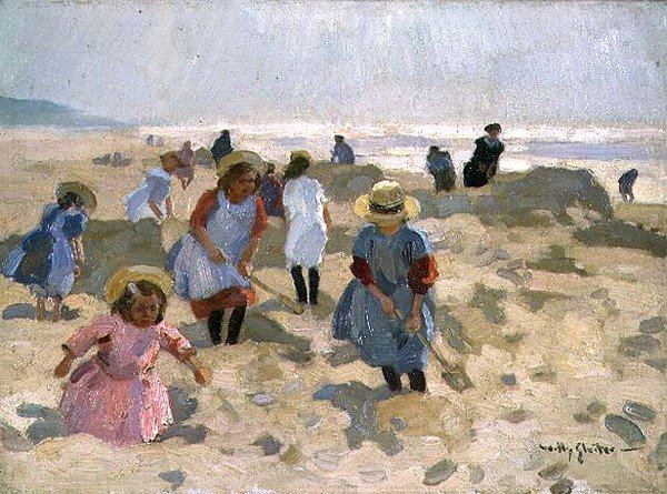 Crianças a brincar na praia de Jan Willem Sluiter