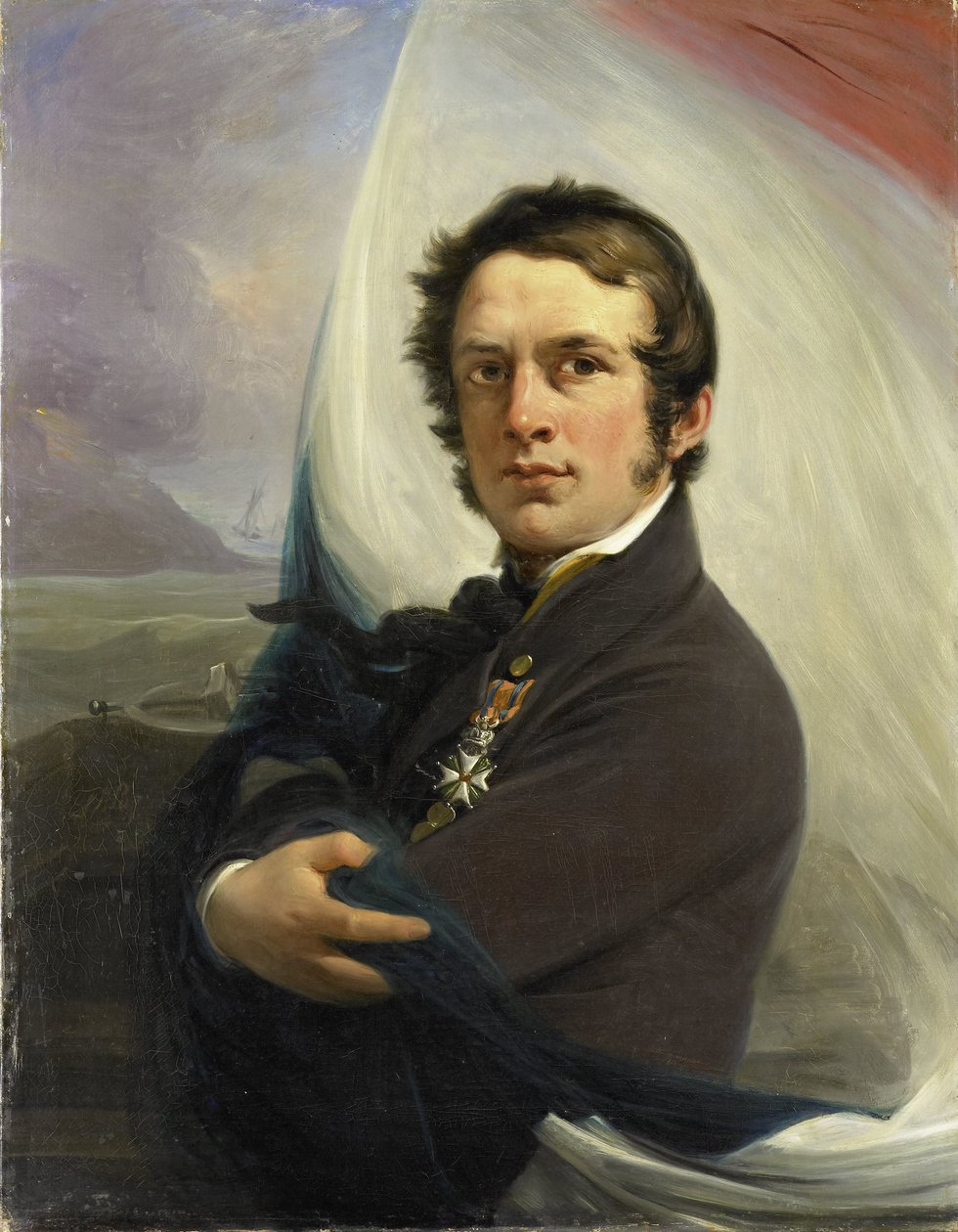 Retrato de Jacob Hobein, Resgatada a Bandeira Holandesa sob o Fogo Inimigo, 18 de Março de 1831 de Jan Willem Pieneman (signed by artist)